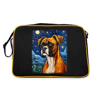 Boxer Dog Starry Night Painting - Retro Bag - black/gold - Back