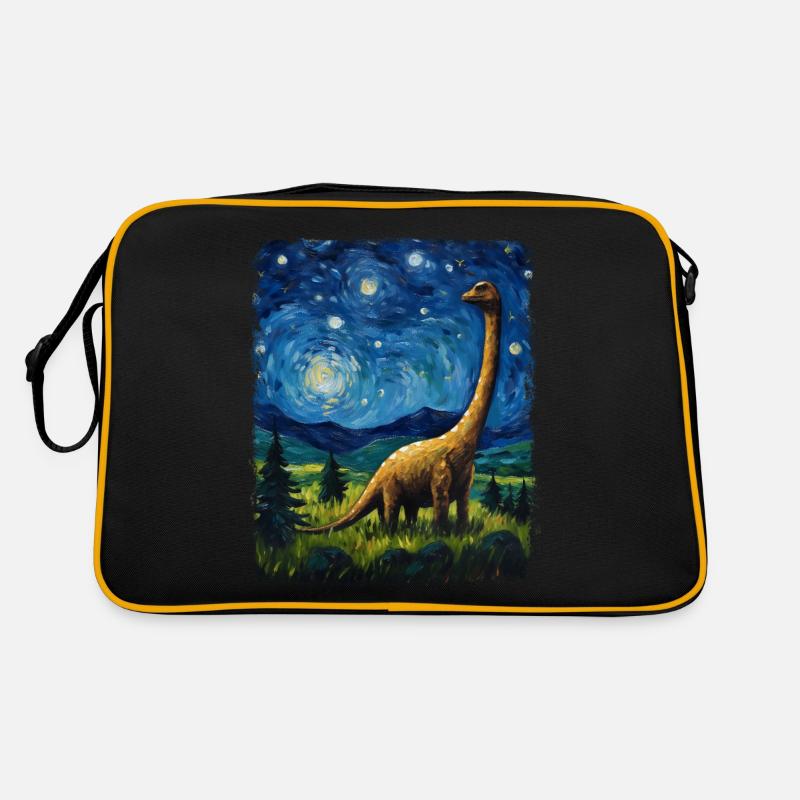 Brontosaurus Dinosaurier Sternennacht Gemälde - Retro Tasche - Schwarz/Gold