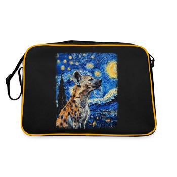 Hyène Africain Animal Nuit Étoilée Peinture - Sac Retro - noir/or - Dos