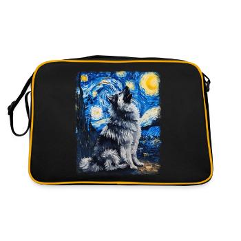 Keeshond chien hurlant nuit étoilée peinture - Sac Retro - noir/or - Dos