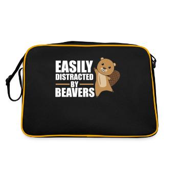 Leicht abgelenkt von Bibern - süßer Biber - Retro Tasche - Schwarz/Gold - Hinten