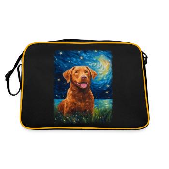 Chesapeake Bay Retriever Hund Sternennacht Gemälde - Retro Tasche - Schwarz/Gold - Hinten