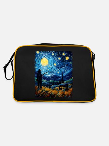 Coyote Hunt Coyote Hunter Starry Night Painting - Retro Bag - black/gold - Back