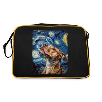 Pitbull Pittie Hund Sternennacht Gemälde - Retro Tasche - Schwarz/Gold - Hinten