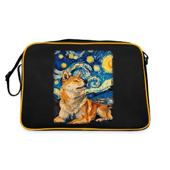 Shiba Inu Hund Sternennacht Gemälde - Retro Tasche - Schwarz/Gold - Hinten
