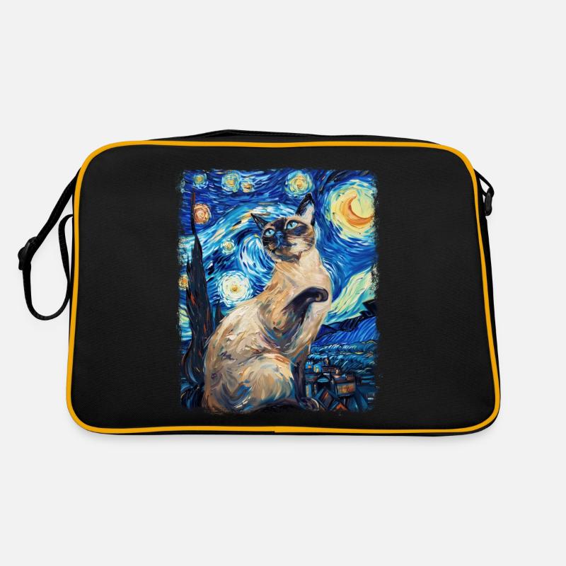 Siamese Cat Starry Night Painting Retro Bag