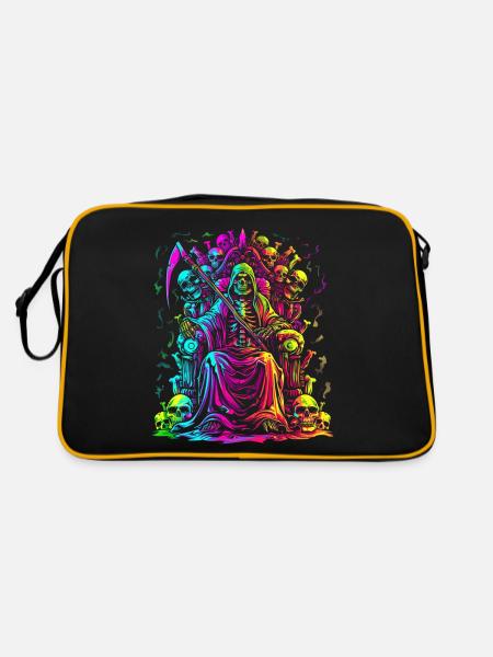 Sensenmann Der Totenschädel Popart - Retro Tasche - Schwarz/Gold - Hinten