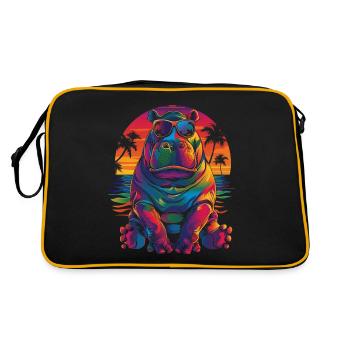 Nilpferd Hippopotamus Sonnenbrille Strand Popart - Retro Tasche - Schwarz/Gold - Hinten