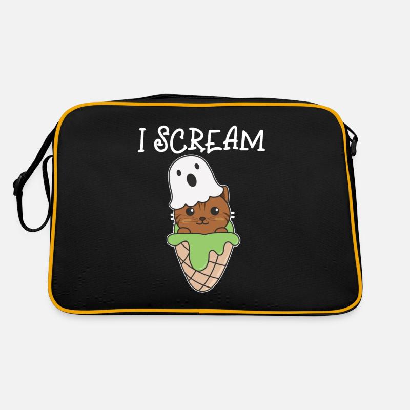 Katze Halloween Geist I Scream Eis Wortspiel Retro Tasche