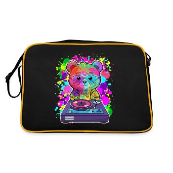 DJ Bear, Teddy, Cartoon, Music, Concerts Festivals - Retro Bag - black/gold - Back