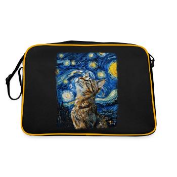 chat tigré chat orange nuit étoilée peinture - Sac Retro - noir/or - Dos