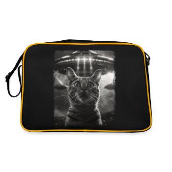 Tabby Katze UFO Alien Außerirdischer Selfie - Retro Tasche - Schwarz/Gold - Hinten