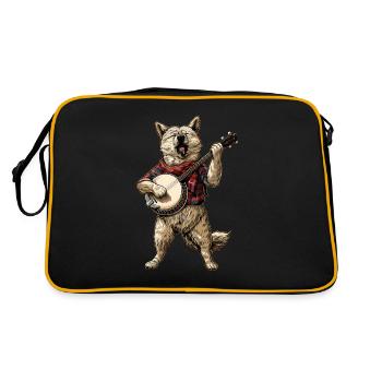 Akita Dog Bluegrass Banjo Player - Retro Bag - black/gold - Back
