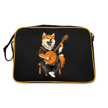 Akita Dog Bluegrass Banjo Player - Retro Bag - black/gold - Back