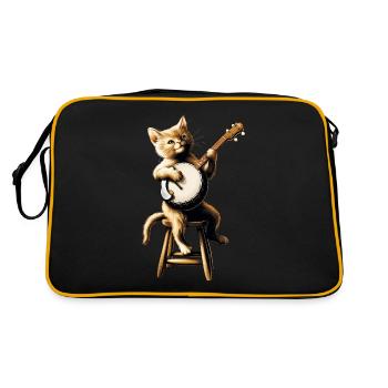 Orange Katze Tabby Katze Bluegrass Banjo Spieler - Retro Tasche - Schwarz/Gold - Hinten
