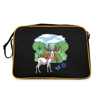 Rothirsch Wild Rehbock Schmetterlinge Natur Garten - Retro Tasche - Schwarz/Gold - Hinten