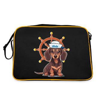 maritime, volant, barreur, teckel, marin, enfant - Sac Retro - noir/or - Dos