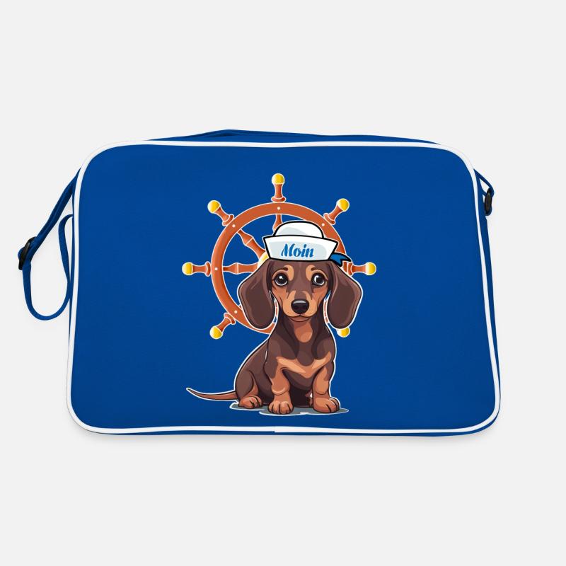 maritime, steering wheel, helmsman, dachshund, sailor, child Retro Bag
