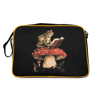 Cottagecore Aesthetic Frog Reading Book Mushroom Gobl - Retro Bag - black/gold - Back