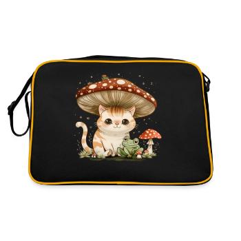 Cottagecore Esthétique Kawaii Chat Grenouille Champignon W - Sac Retro - noir/or - Dos