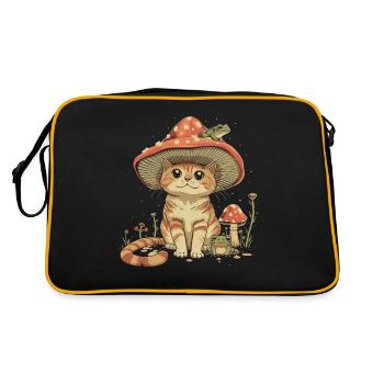Cottagecore Ästhetische Tabby Katze Frosch Pilz Wi - Retro Tasche - Schwarz/Gold - Hinten