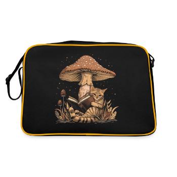Cottagecore Aesthetic Cat Reading Book Mushroom Witchy - Retro Bag - black/gold - Back