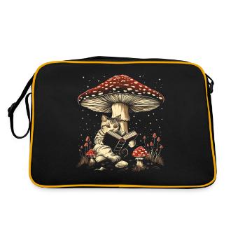 Cottagecore Aesthetic Cat Reading Book Mushroom Witchy - Retro Bag - black/gold - Back