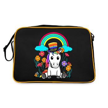 LGBT Regenbogen Einhorn Einhörner Pferd Pferde - Retro Tasche - Schwarz/Gold - Hinten