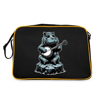 Hippo Hippopotamus Bluegrass Banjo Spieler - Retro Tasche - Schwarz/Gold - Hinten