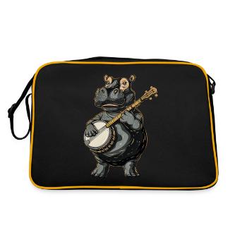 Hippo Hippopotamus Bluegrass Banjo Spieler - Retro Tasche - Schwarz/Gold - Hinten