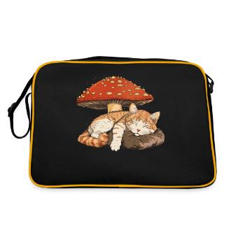 Cottagecore Aesthetic Schlafende Tabby Katze Pilz - Retro Tasche - Schwarz/Gold - Hinten