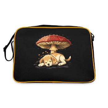 Cottagecore Ästhetischer Schlafhund Pilz Witchy - Retro Tasche - Schwarz/Gold - Hinten
