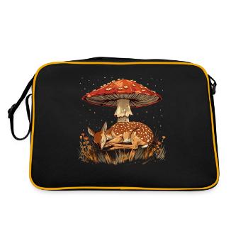 Cottagecore Aesthetic Schlafende Hirsche Pilz Witc - Retro Tasche - Schwarz/Gold - Hinten