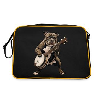 Pitbull Pittie Hund Bluegrass Banjo Spieler - Retro Tasche - Schwarz/Gold - Hinten