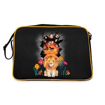 Nature Fleurs Papillons Lion Lions Enfants Enfant - Sac Retro - noir/or - Dos