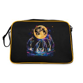 Delfin Ozean Tier Heulender Mond - Retro Tasche - Schwarz/Gold - Hinten