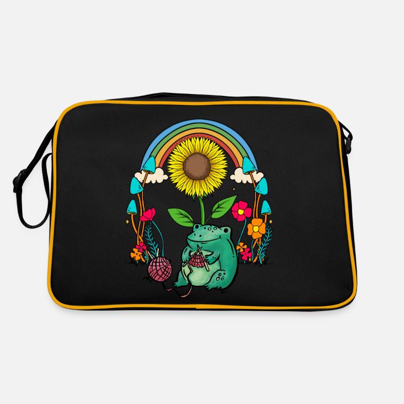 Sunflower Rainbow Frog Frogs Knitting Retro Bag