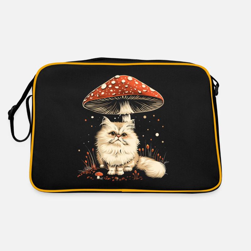 Cottagecore Esthétique Chat Persan Champignon Witchy Fl - Sac Retro - noir/or