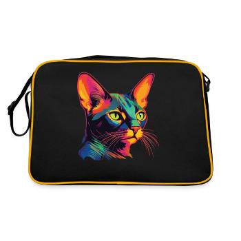 Katze Wasserfarben bunte Abessinierkatze - Retro Tasche - Schwarz/Gold - Hinten