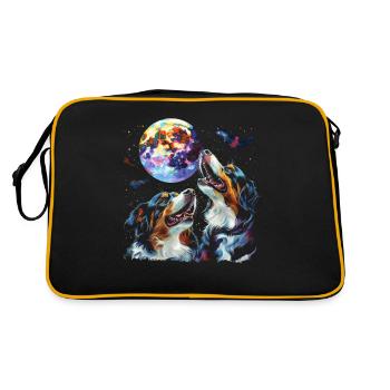 Berner Sennenhund Heulender Mond - Retro Tasche - Schwarz/Gold - Hinten