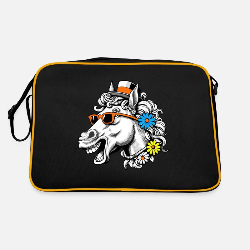 Hippie Pferd Pferde Pferdekopf lustig witzig Retro Tasche