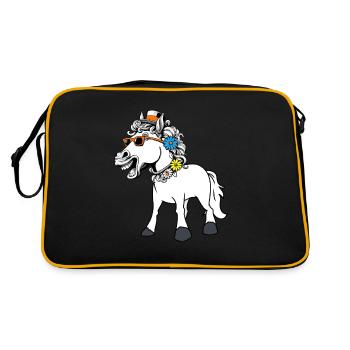 Cheval, Chevaux, Dame, Drôle, Drôle, Drôle, Gaule - Sac Retro - noir/or - Dos