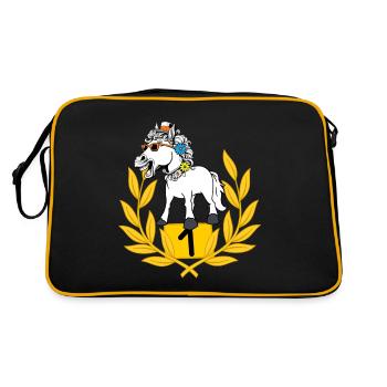 funny, funny, award ceremony, horse, horse, rider - Retro Bag - black/gold - Back