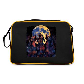 Dackel Hund Heulender Mond - Retro Tasche - Schwarz/Gold - Hinten