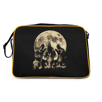 Dackel Hund Heulender Mond - Retro Tasche - Schwarz/Gold - Hinten