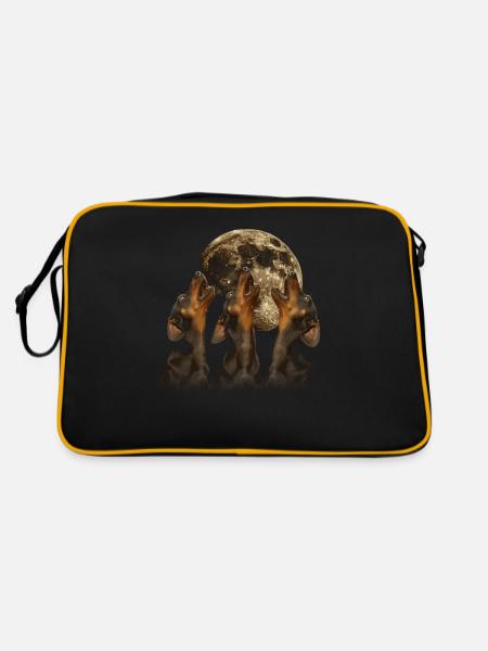 Dachshund Dog Howling Moon - Retro Bag - black/gold - Back