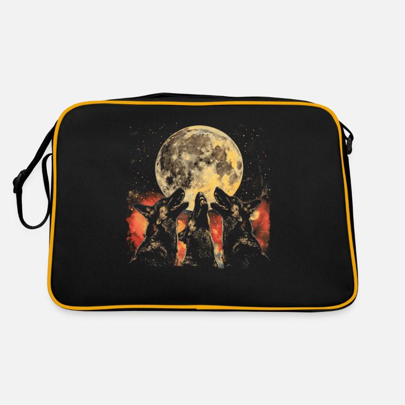 German Shepherd Howling Moon Retro Bag