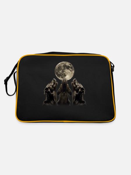 Labrador Retriever Hund Heulender Mond - Retro Tasche - Schwarz/Gold - Hinten
