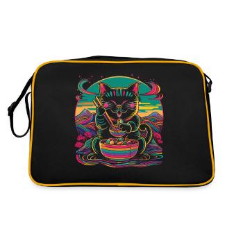 Maneki Neko Japanese Cat Happy Ramen Nude - Retro Bag - black/gold - Back