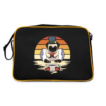 Mops Hund Hunde Guten Morgen Kaffee - Retro Tasche - Schwarz/Gold - Hinten